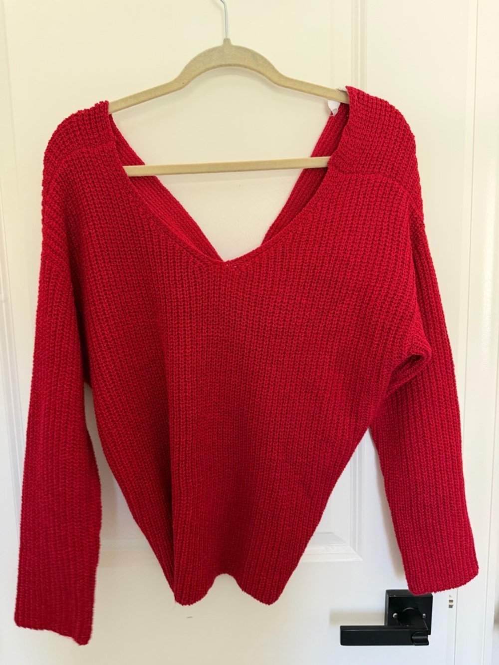 Astr Red V-Neck Chunky Knit Sweater